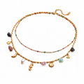 Celestial Charm Layered Necklace – Gold-Tone Double Chain with Colorful Gem Accents