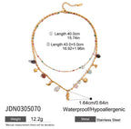 Celestial Charm Layered Necklace – Gold-Tone Double Chain with Colorful Gem Accents