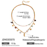 Celestial Charm Layered Necklace – Gold-Tone Double Chain with Colorful Gem Accents